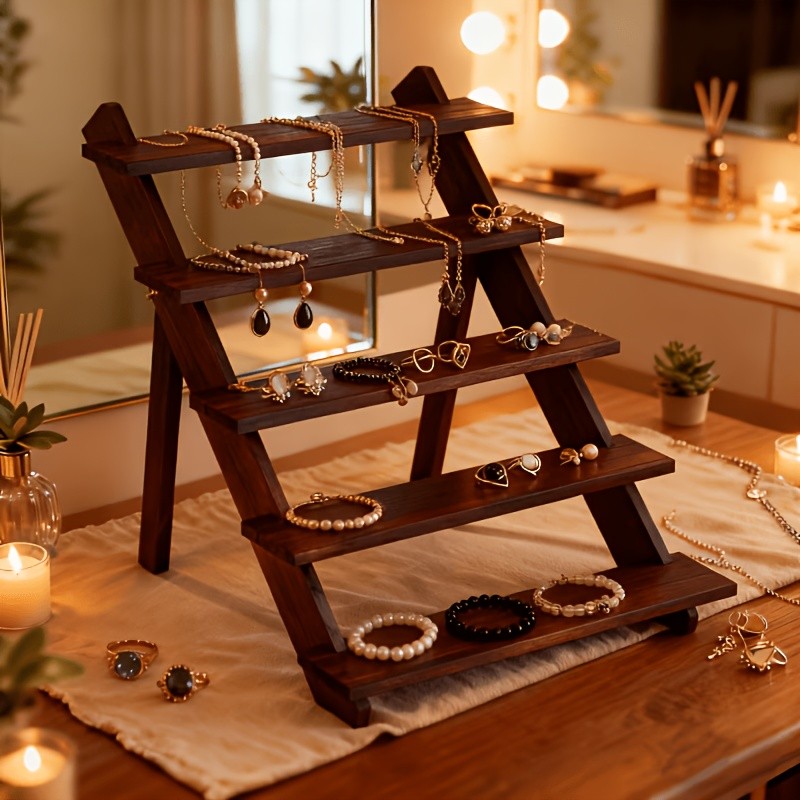 3/4/5-layer Wooden Display Stand, Multi-Purpose 4-Tier Sturdy Vertical Shelf