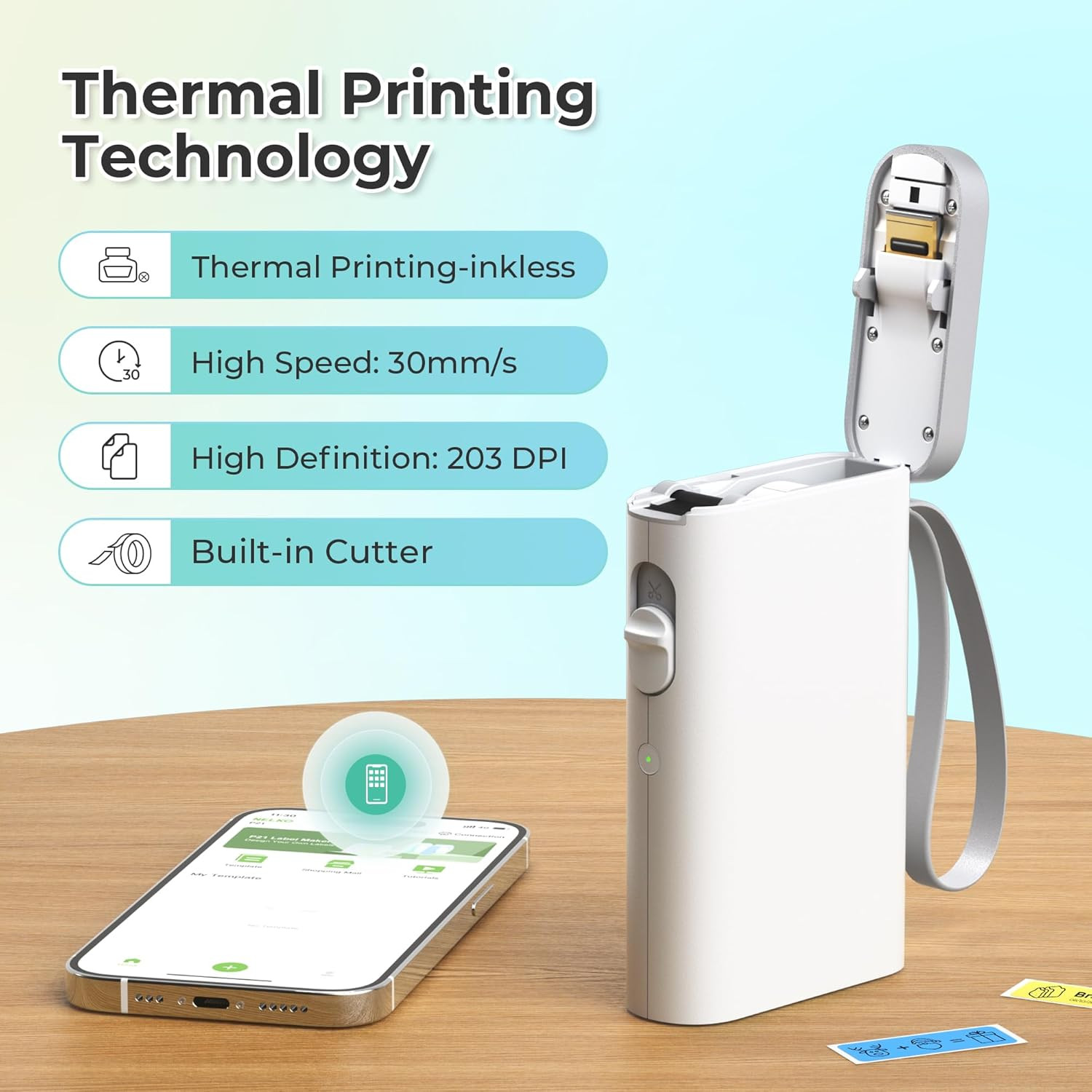 P21 Label Maker Machine with Tape, Bluetooth Label Printer, White | Creative App