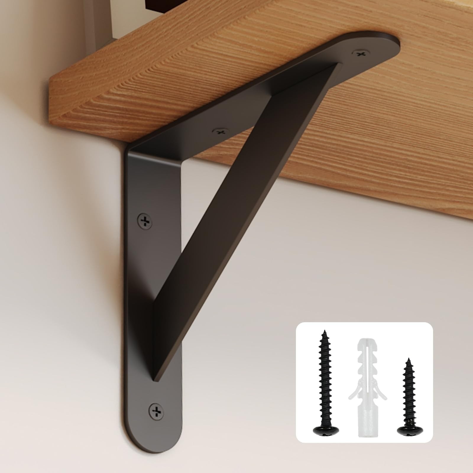 Shelf Brackets with Beam, Heavy Duty Shelf Bracket, 6 x 8 inch 6 Pack Black M…