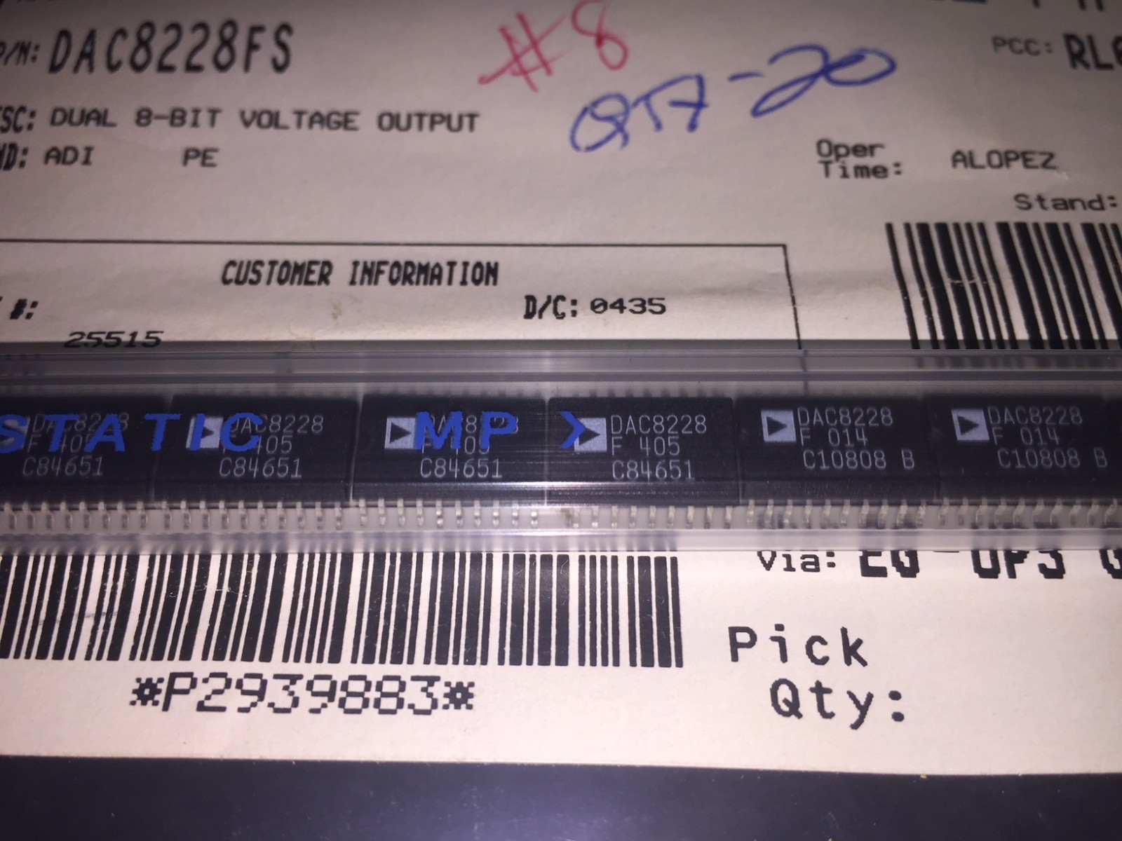 (3 PIECE LOT) DAC8228FS, ANALOG DEVICES, IC DAC 8BIT DUAL V-OUT 20SOIC