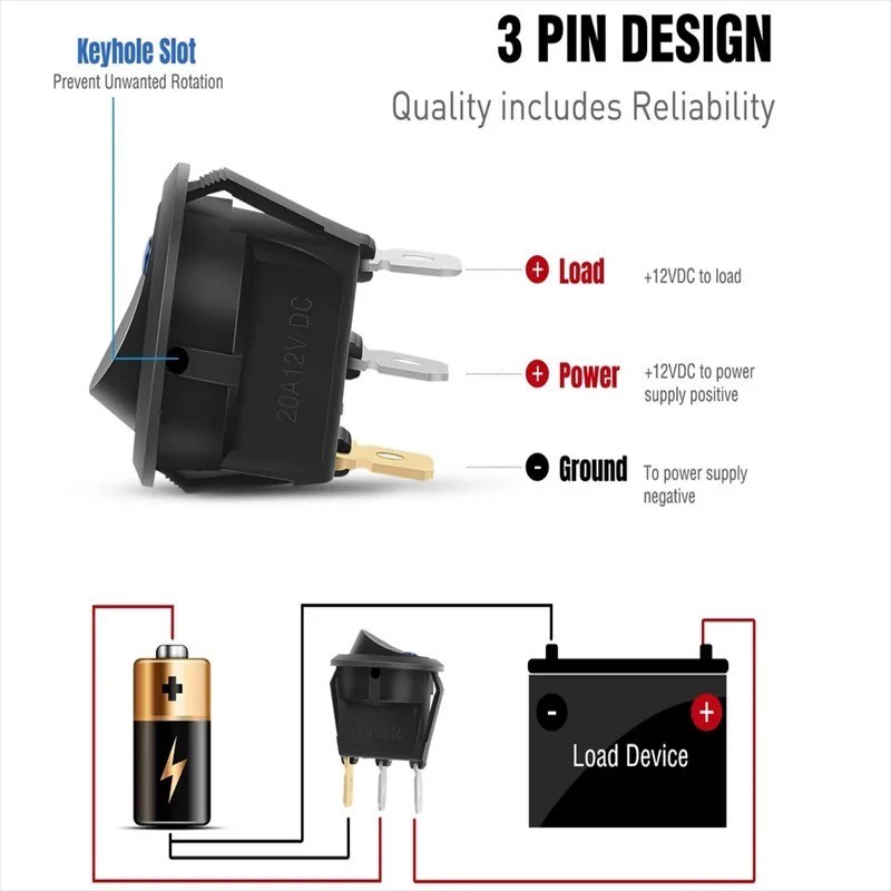 12x LED Lighted Rocker Switch 12V Illuminated on off Toggle Switches 3 Pins