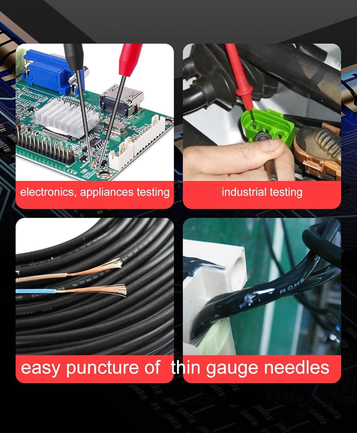 4 Pack 2mm Needle Probes for Fluke & Multimeters – Insulation-Piercing, 600V…