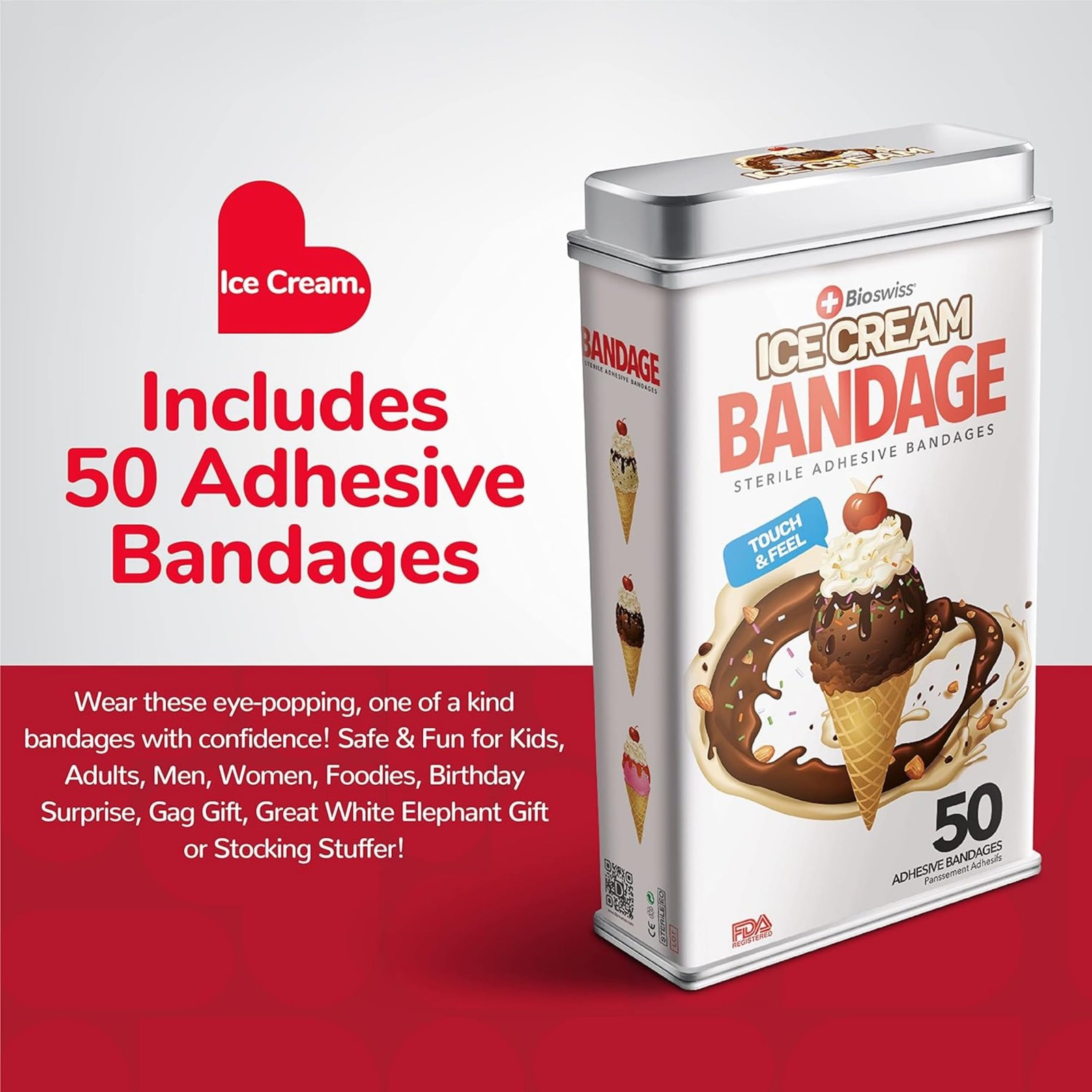 BioSwiss Bandages, Ice Cream Shaped Self Adhesive Bandage Set, Latex 50 Count