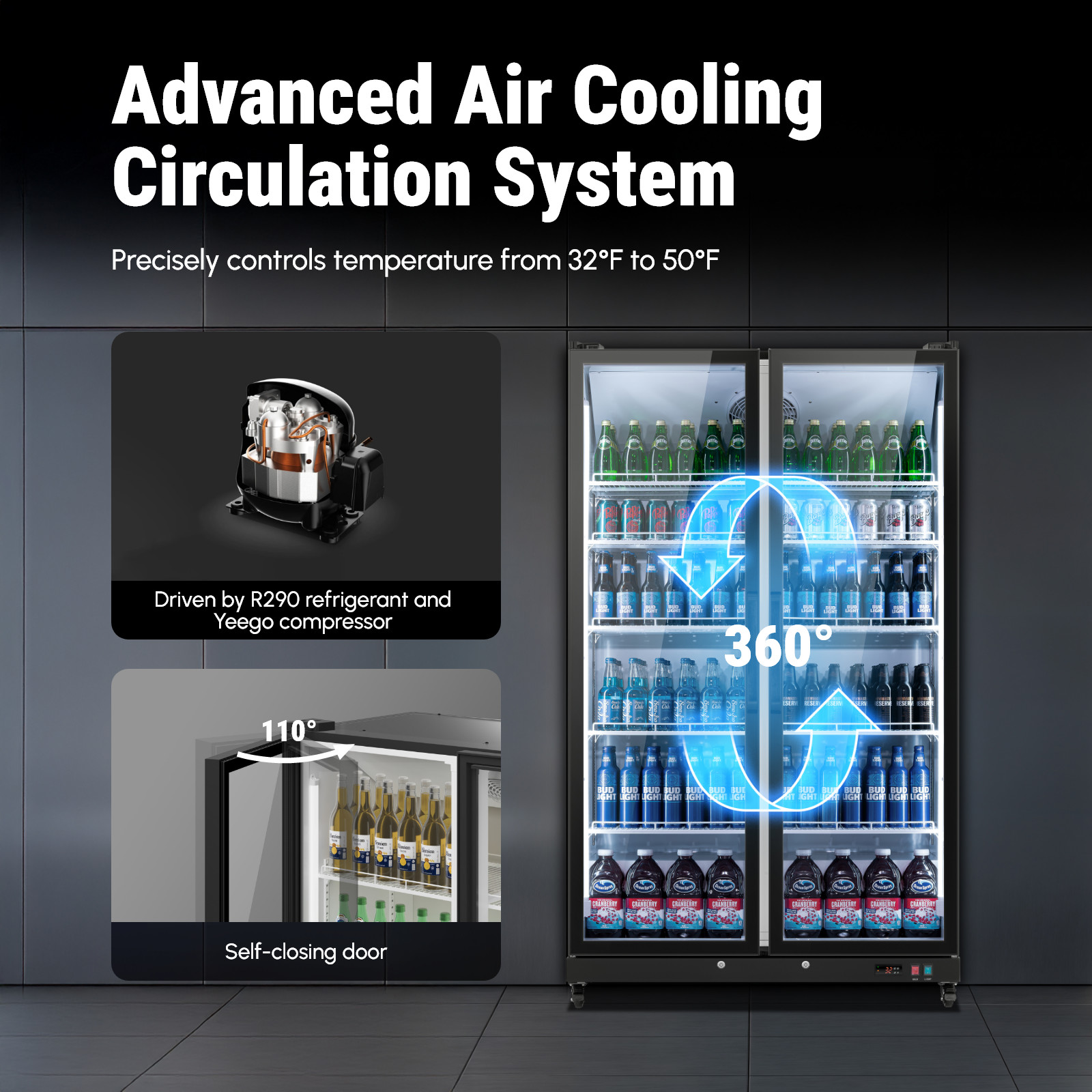 Yeego Commercial Merchandiser 27.12 Cu.ft Beverage Refrigerator Display Cooler