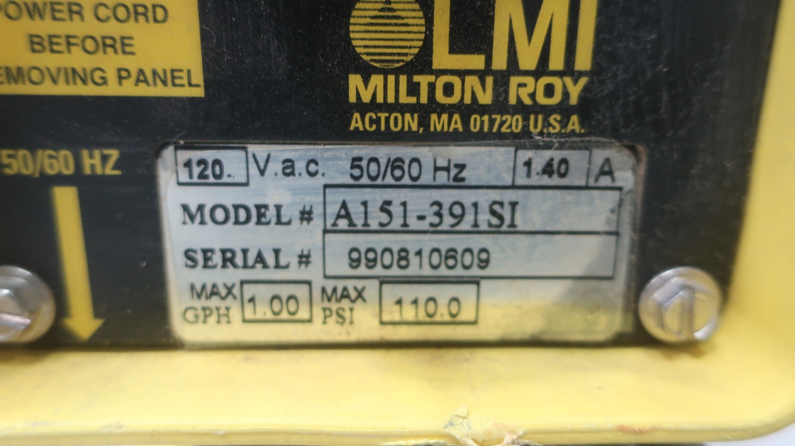 Lmi Milton Roy A151-391S1 Metering Pump 1.00gph 110.0psi 120v-ac