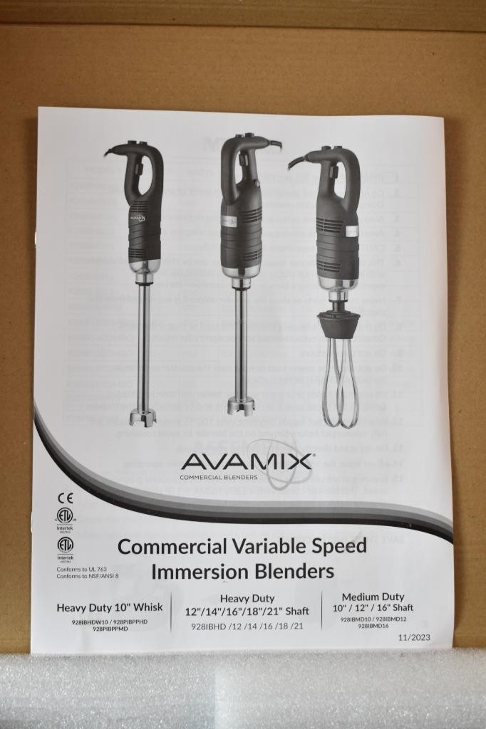 New in Box AvaMix IBHDW10 10″ Heavy-Duty Variable Speed Immersion Blender 120 V