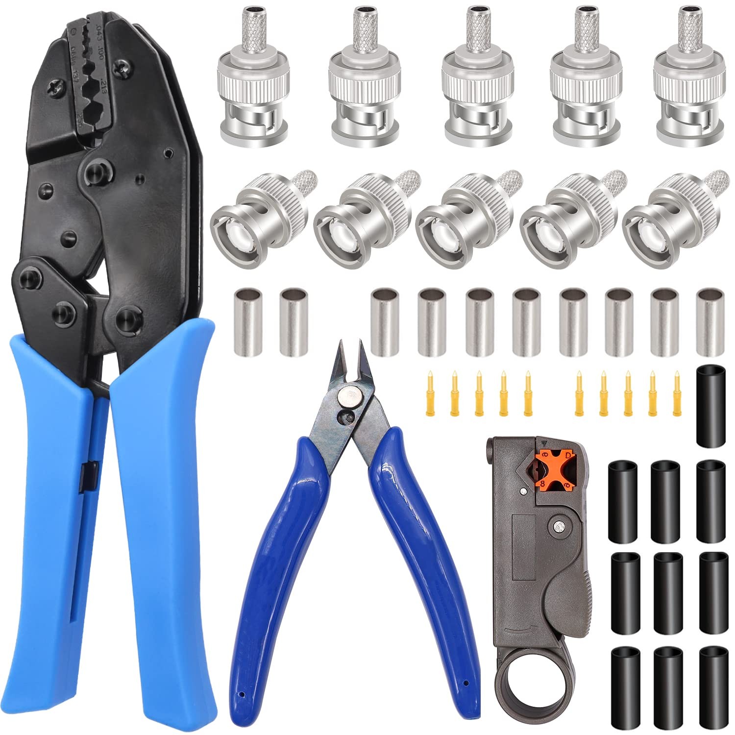 Taiss Coaxial Cable Tool Kit BNC Crimp tool with 10PCS Male Black