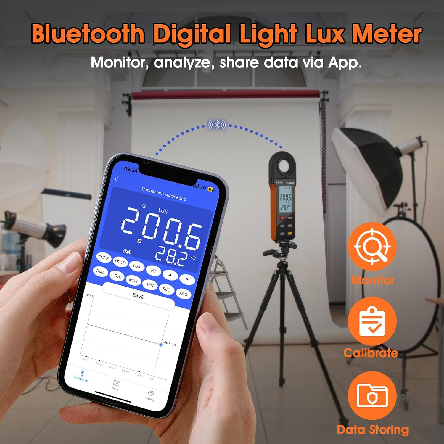 Illuminance Light Meter W/Bluetooth – Digital Lumen Tester Measure Lighting Lev