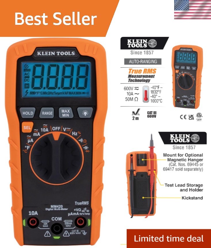 Digital Multimeter, Auto-Ranging TRMS Multimeter, 600V AC/DC Voltage, 10A AC/…