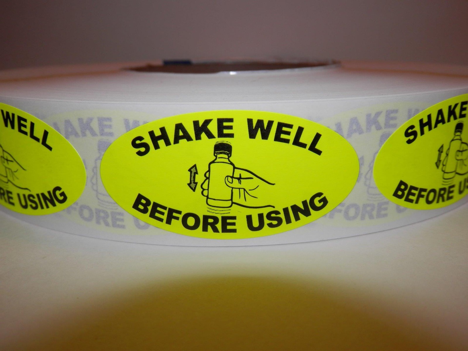 SHAKE WELL BEFORE USING 1×2 oval Sticker Label fluorescent chartreuse 250/rl