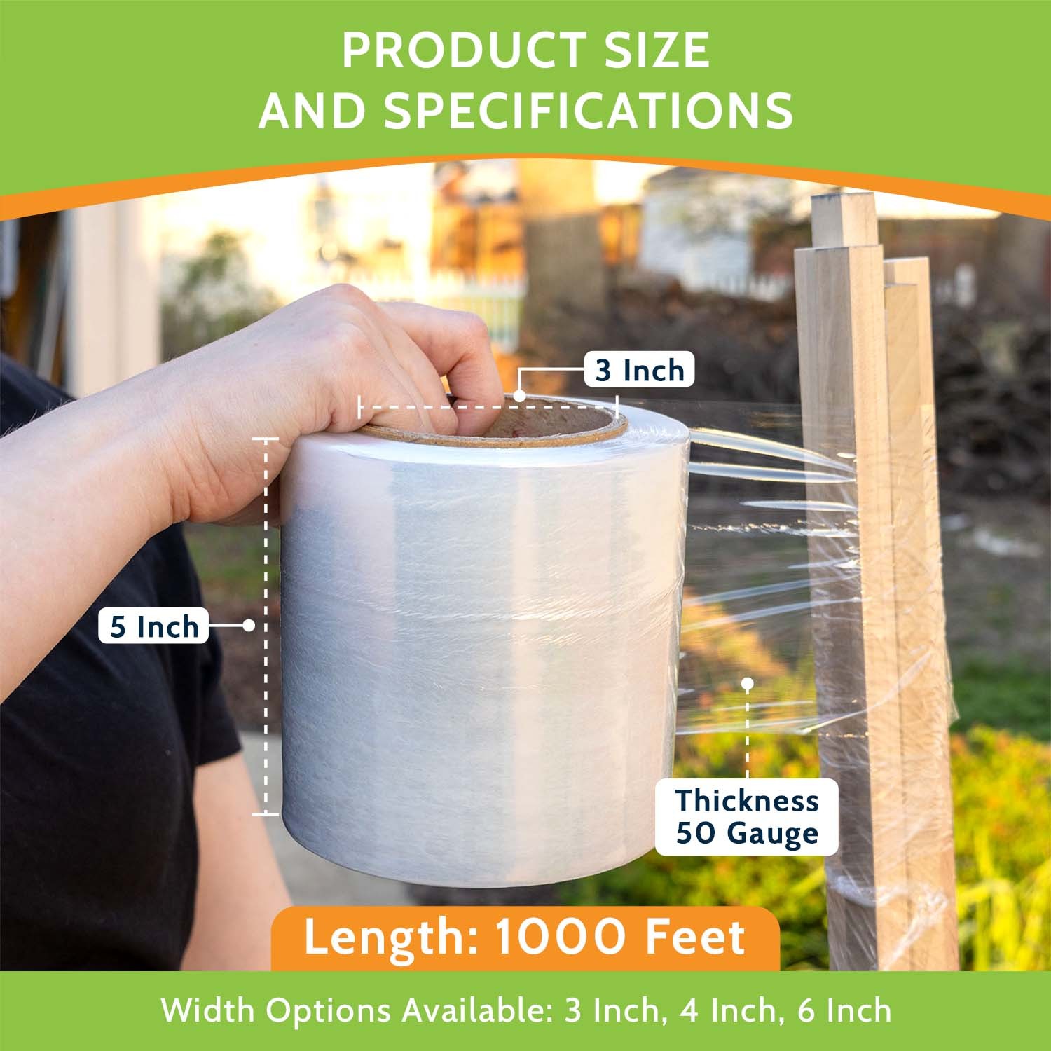 Mini Stretch Wrap Shrink Film, 12 Rolls, 5″x1000′, 50 Gauge, with Plastic Handle