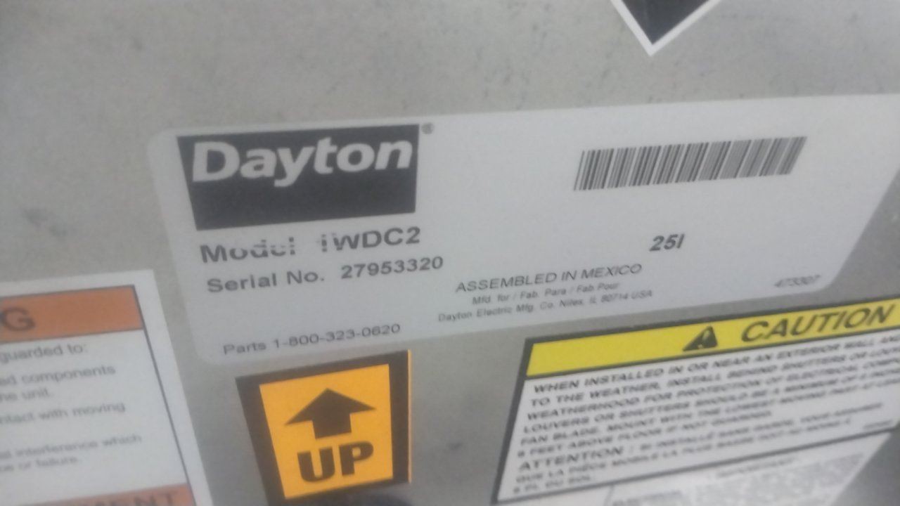Dayton 1WDC2 36 In Blade Dia 1/3 to 1-1/2 HP 477-792 RPM Exhaust Fan w/out Motor
