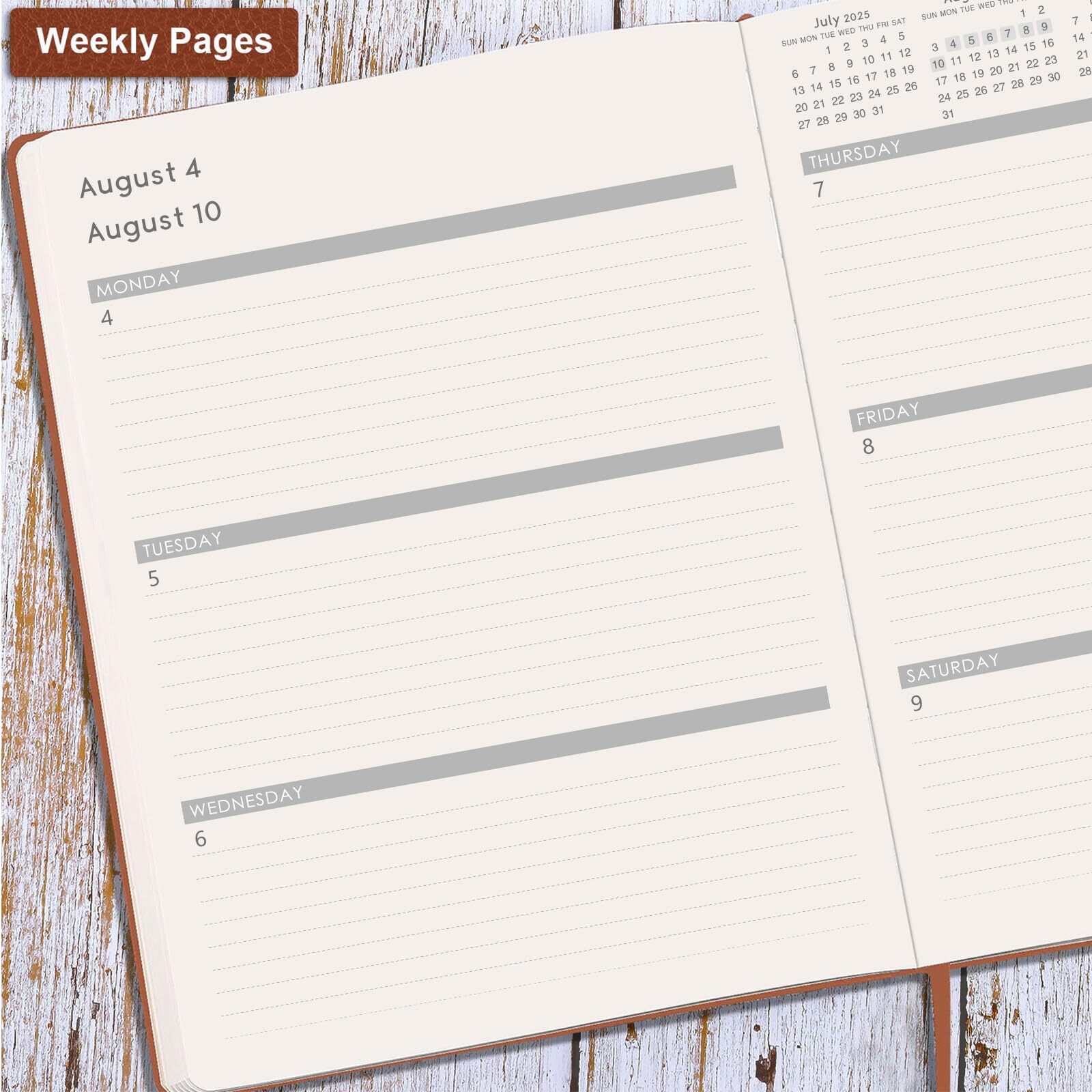 2025 Daily Weekly and Monthly Planner January to December Leather Cover Brown