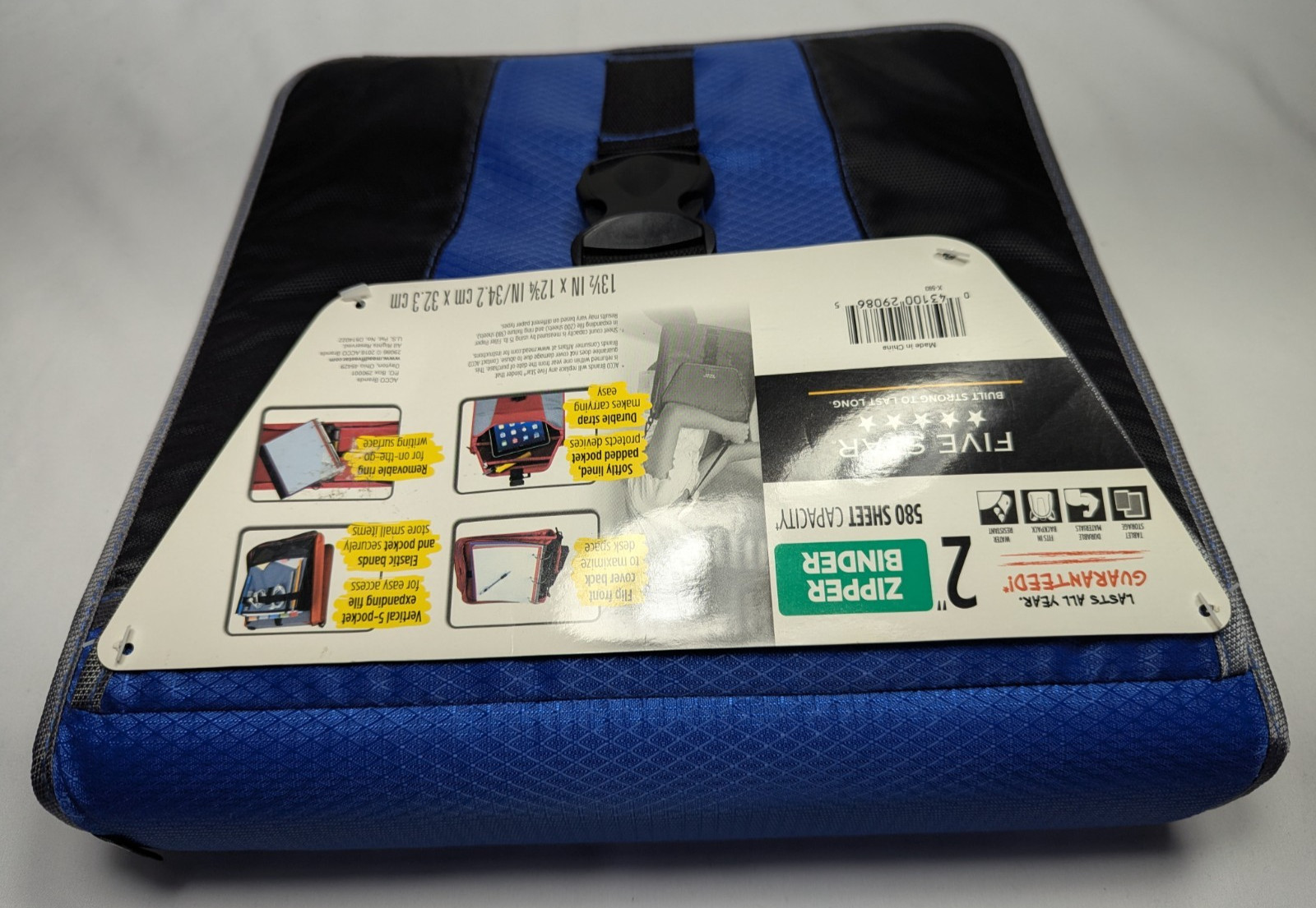 FIVE STAR Zipper Binder Blue & Black 2″ W/ Carrying Strap 2016 NEW College Work