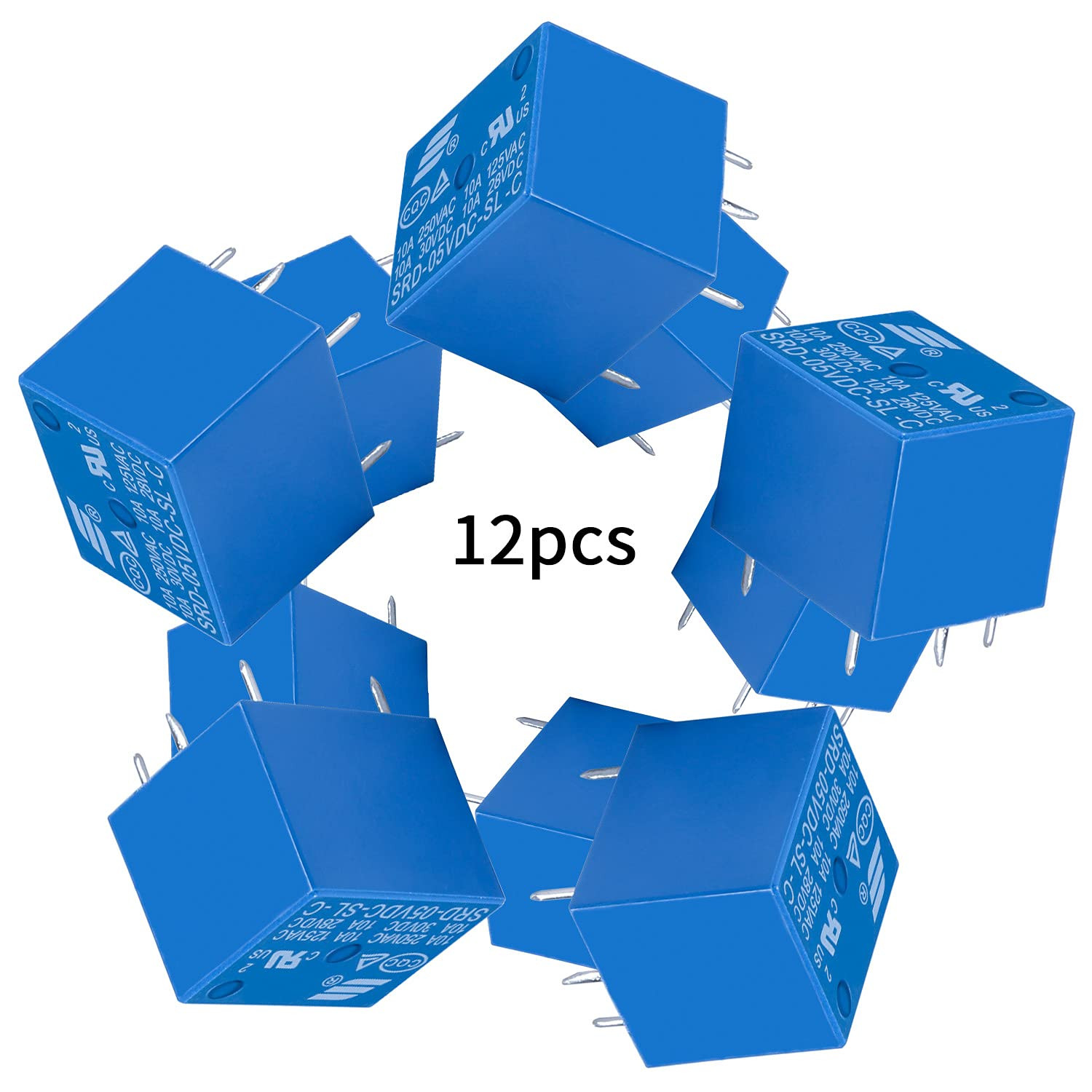 12Pcs 5V DC Mini Power Relay Auto PCB SRD-05VDC-SL-C 5 Pins DC Power Relay PCB M