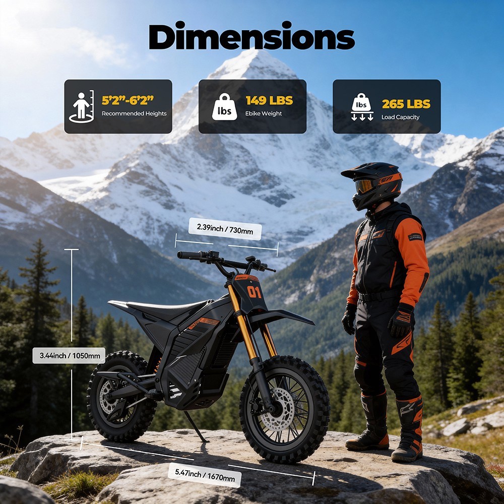 Adult Electric Dirt Bike Peak 6000W 60V/30AH 50MPH Off-Road Motorcycle E-Bike