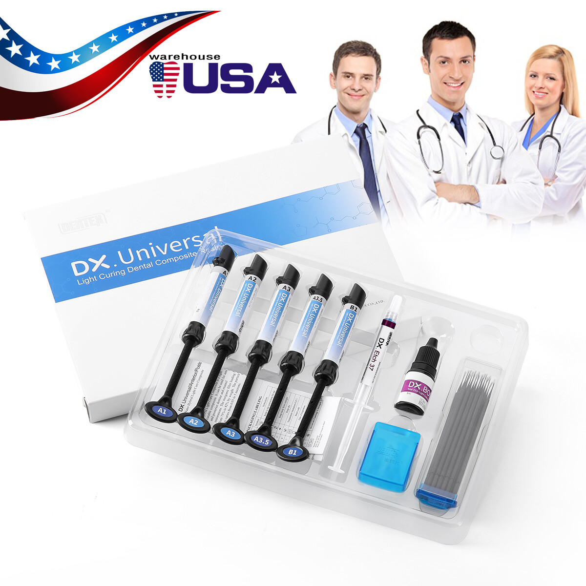 Dental Light Cure Composite Resin Etching Adhesive Kit/ LED Curing Light Lamp