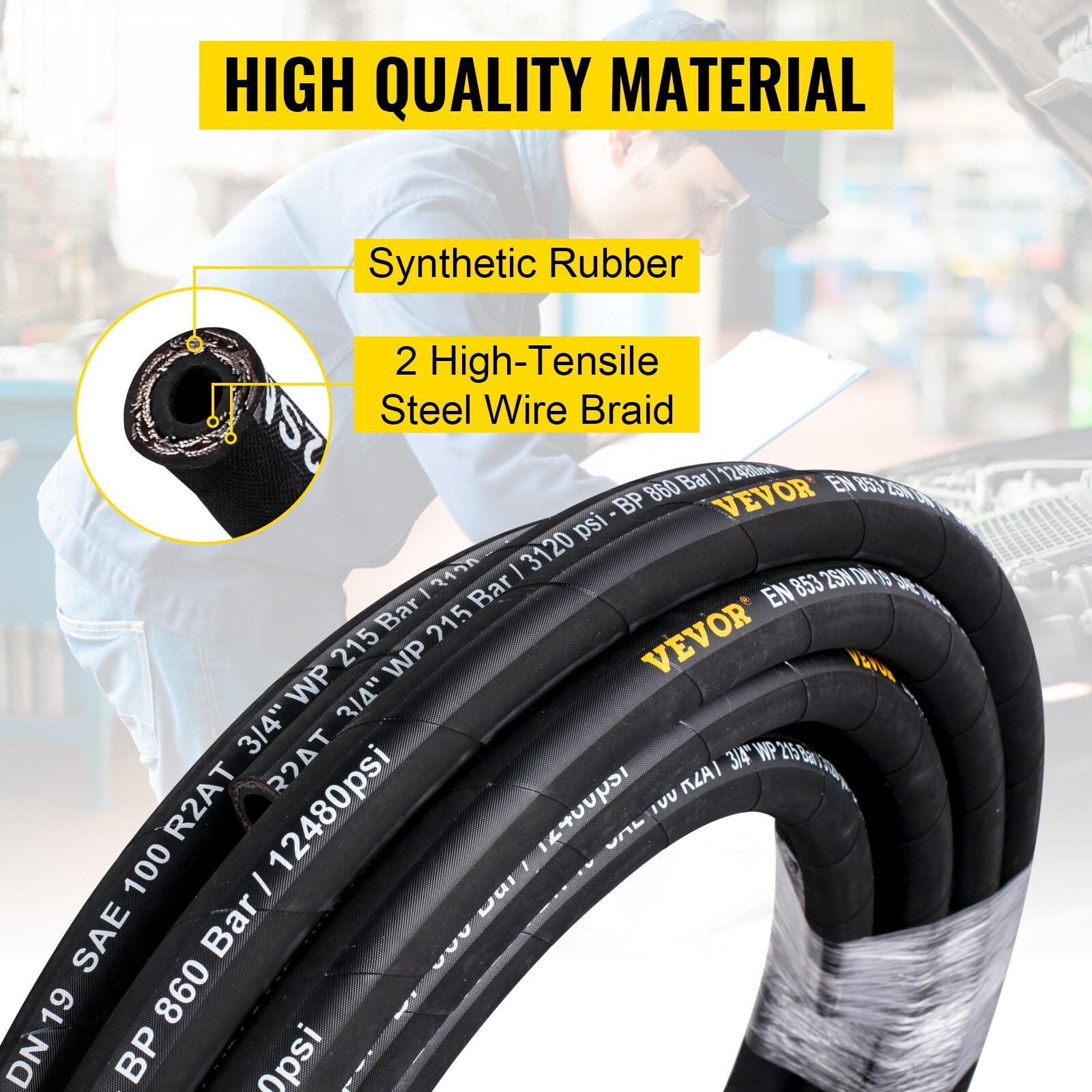 Hydraulic Hose 3/8 inch x 100 , Coiled Hydraulic Hose 4800 PSI, Rubber Oil HosE