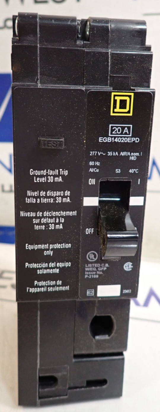 NEW – Square D Circuit Breaker EGB14020EPD 1P 20A 35kA @ 277VAC EPD GFI 30mA