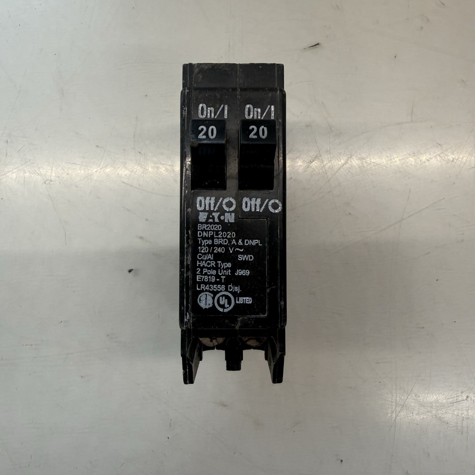 Eaton BR2020 20 Amp Double Pole 240V Plug-In Standard Trip Circuit Breaker