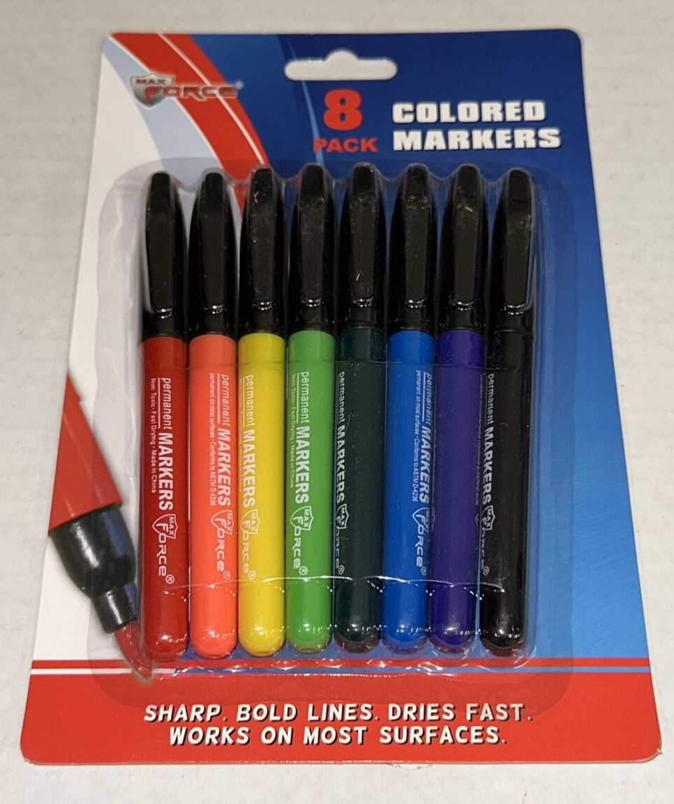 Max Force Permanent Non Toxic Neutral Smell Colored Sharp Bold Markers 8 Pack