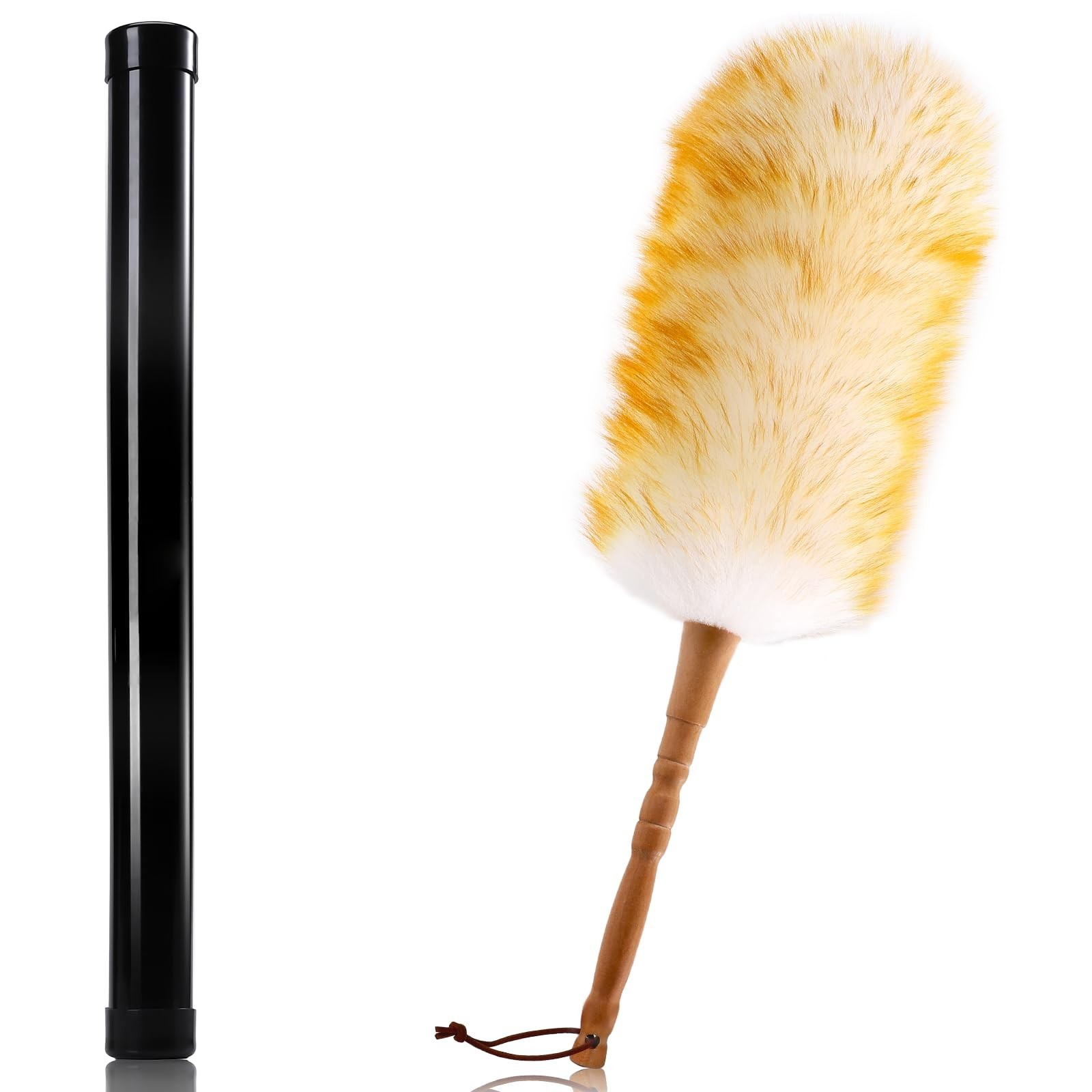 Lambswool Duster with Solid Wooden Handle,Leather Hang Strap,18.9 inch Long,N…