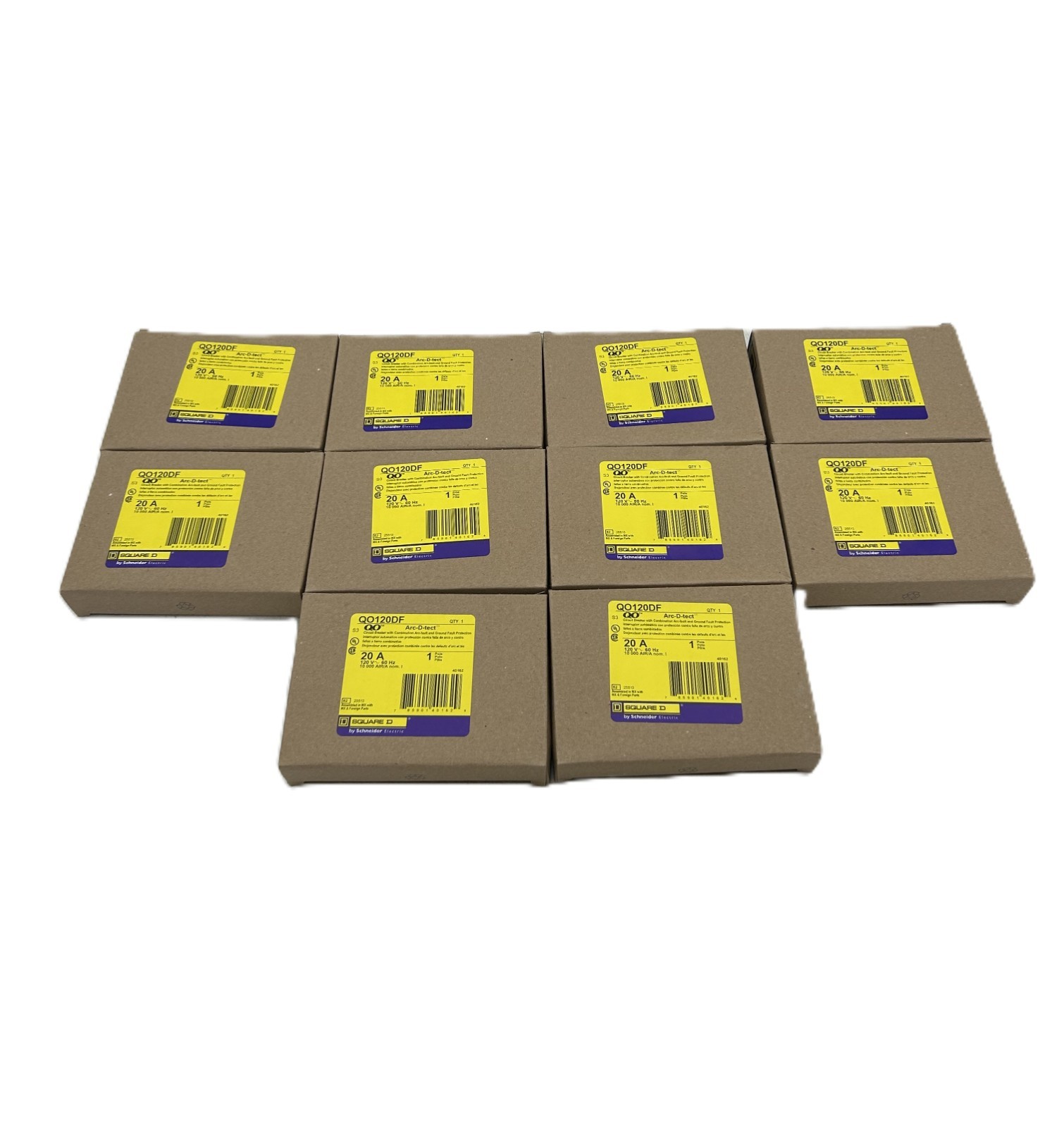(10) Square D QO120DF Combination Circuit Breaker AFCI/GFCI 20A 1P 120VAC