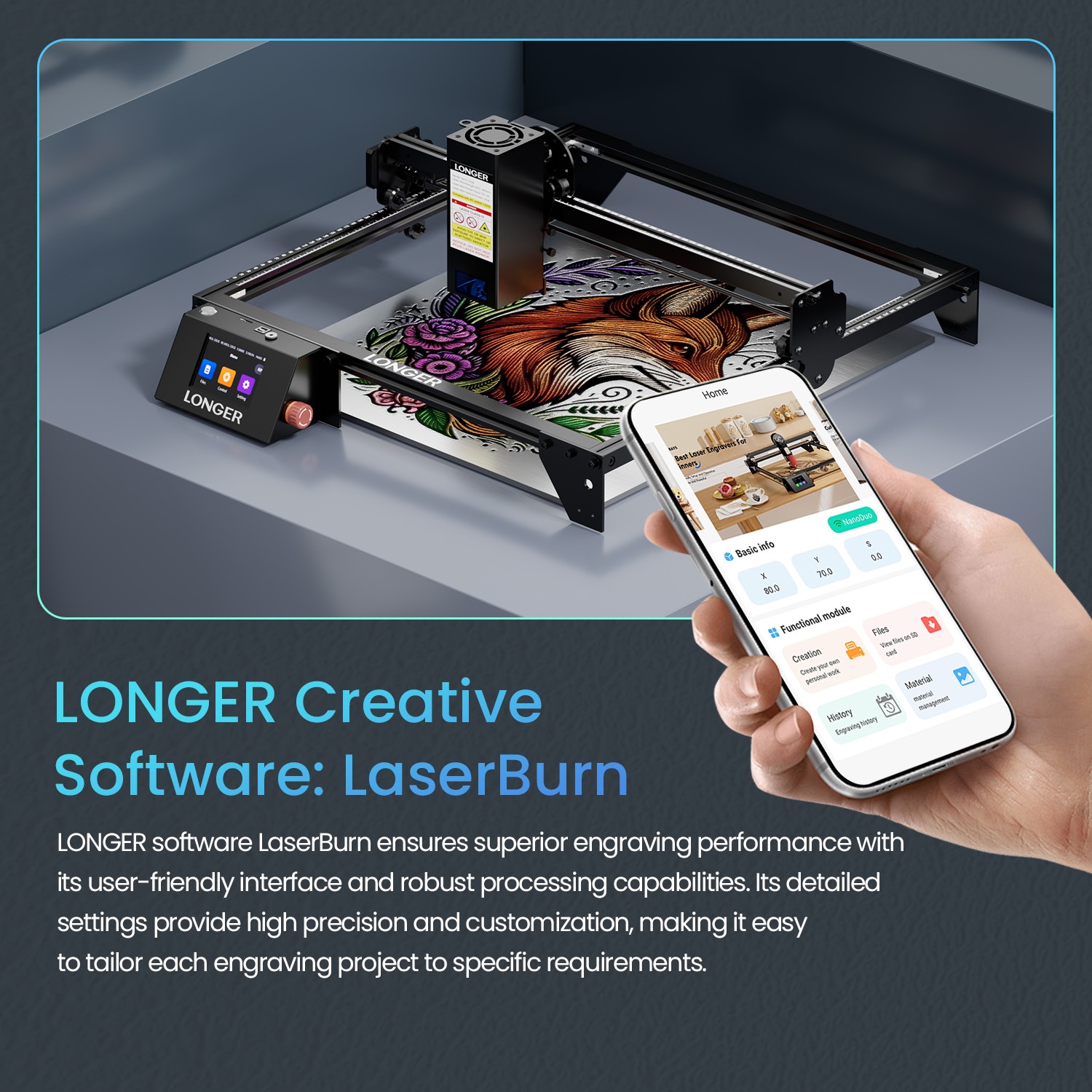 LONGER RAY5 20W Laser Engraver Machine DIY 3.5 ” Color Screen Precision US