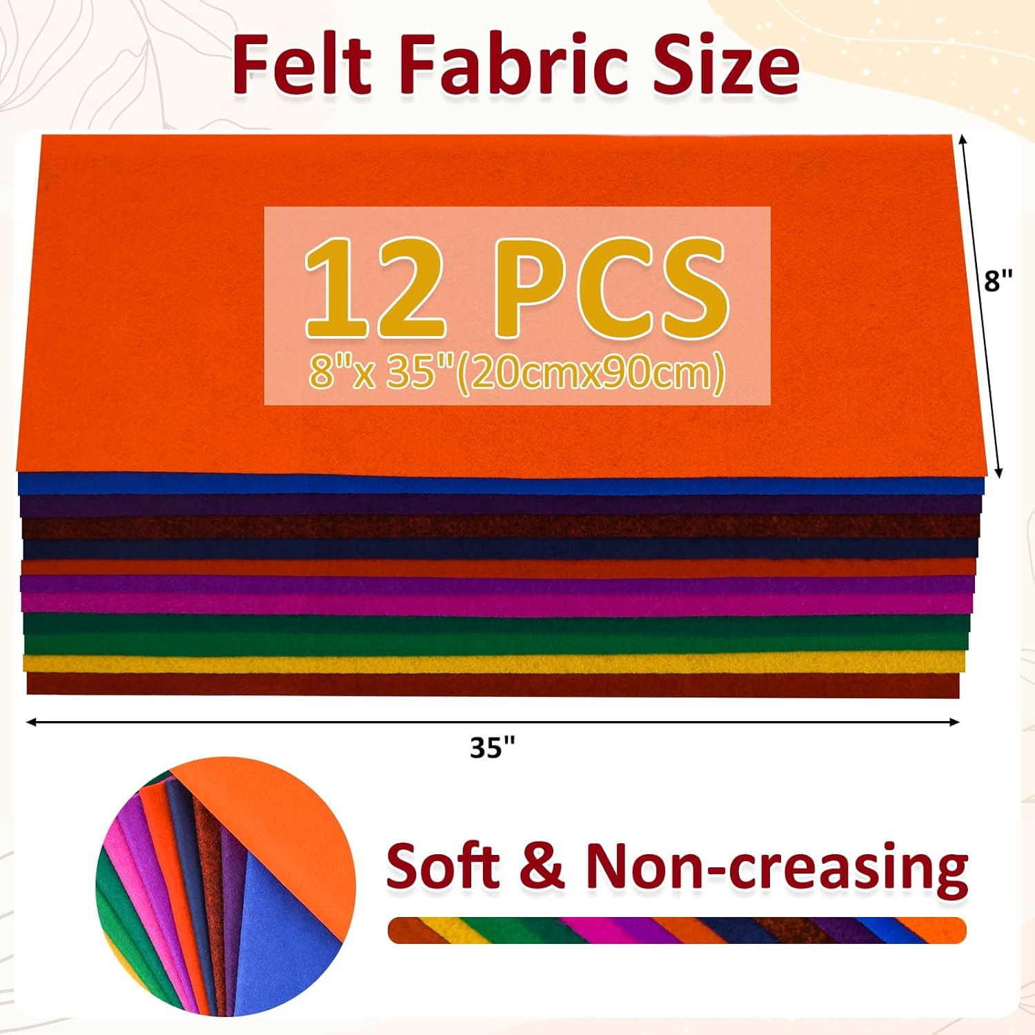 12 Rolls 8″X35″ 1.4Mm Thick Soft Felt Fabric Sheet 12 Assorted Dark Series Color