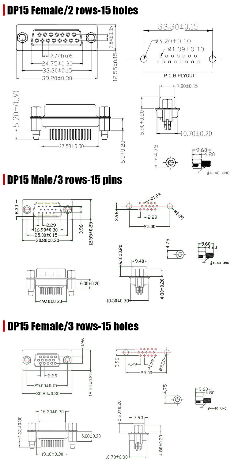 DB9 DB15 DB25 DB37 Straight Plug Male / Female Socket D-sub PCB Welded Connector