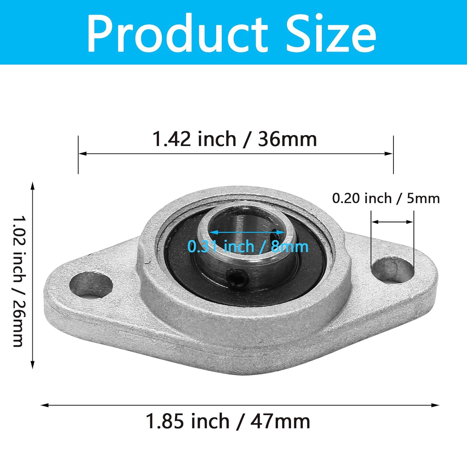 KFL08 Pillow Block Bearing Flange Bearing, 0.31 Inch / 8Mm Aluminum Alloy Bearin