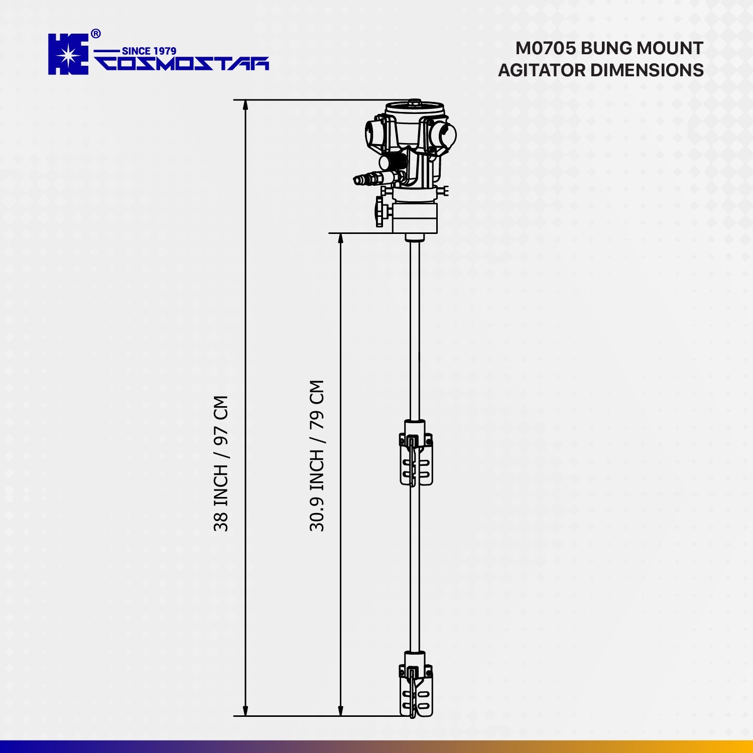 COSMOSTAR 55 Gallon Pneumatic Agitator 1/8HP Bung Mount Tank Barrel Drum Mixer