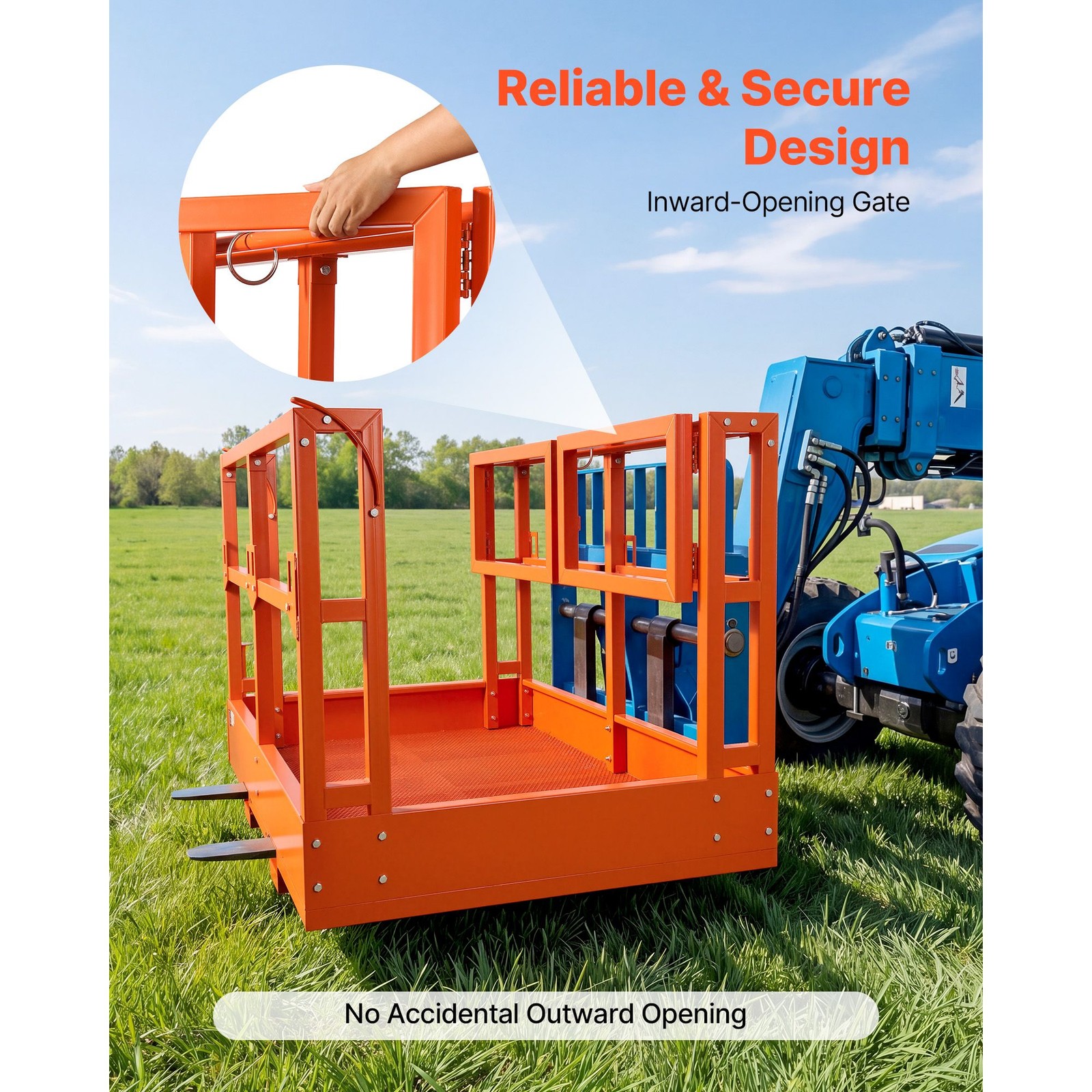 Mesh Telehandler Work Platform, 48 x 73.9 Inch, Man Safety Basket, 2000 lbs