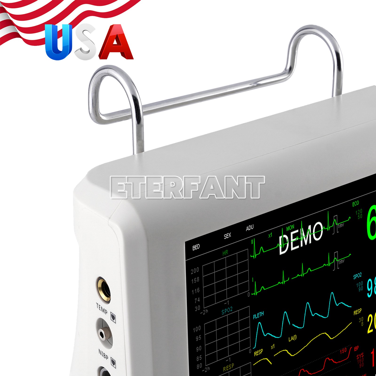 8/12/15» Multi-parameter Patient Monitor Vital Sign ECG NIBP RESP TEMP SPO2 PR