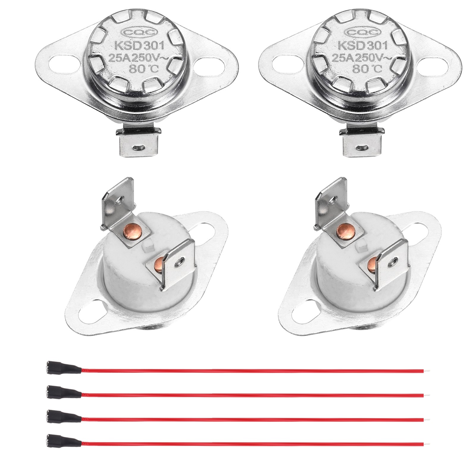 2 Pcs KSD301 Thermostat 80°C/176°F 25A N.C with Terminal Wire