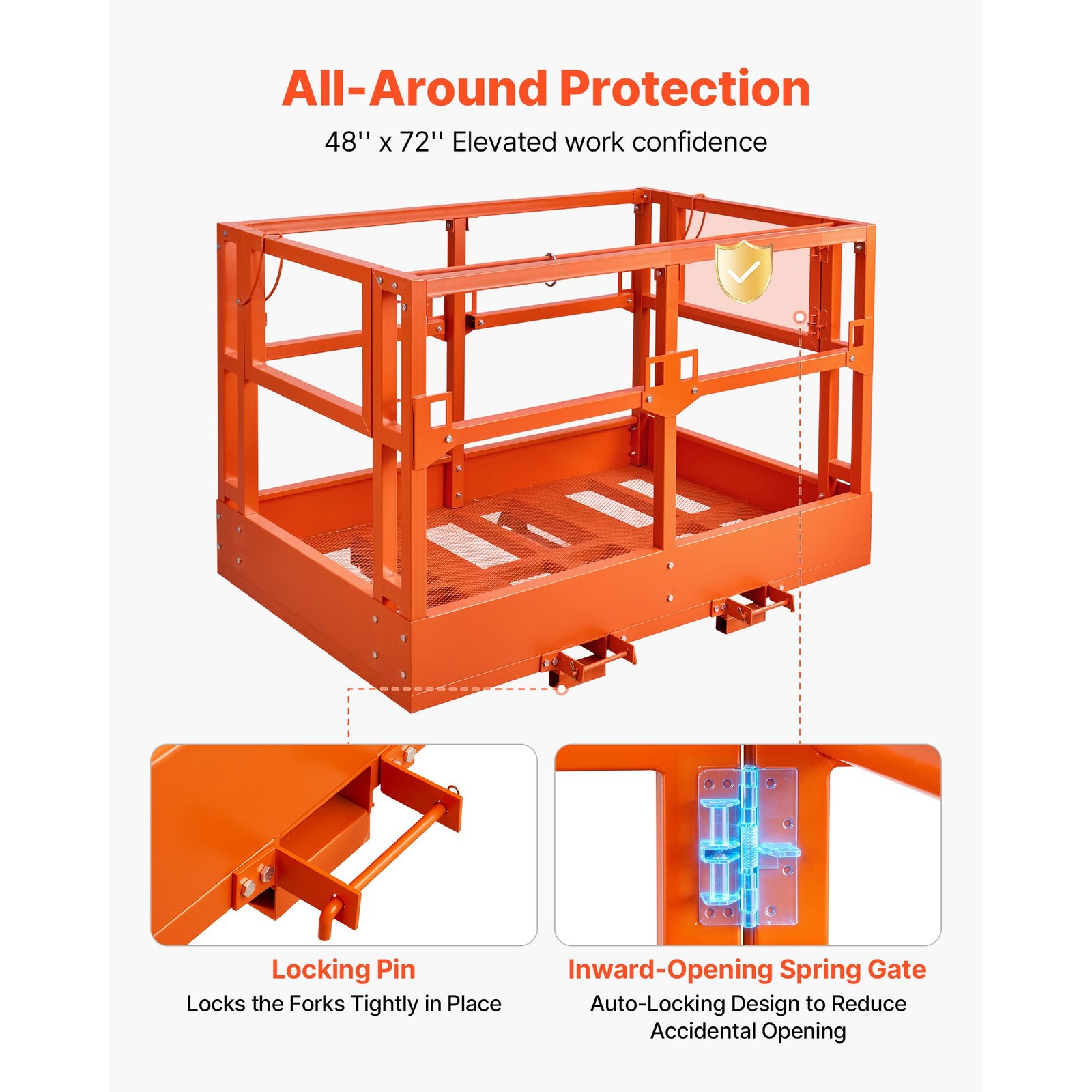 Mesh Telehandler Work Platform, 48 x 73.9 Inch, Man Safety Basket, 2000 lbs