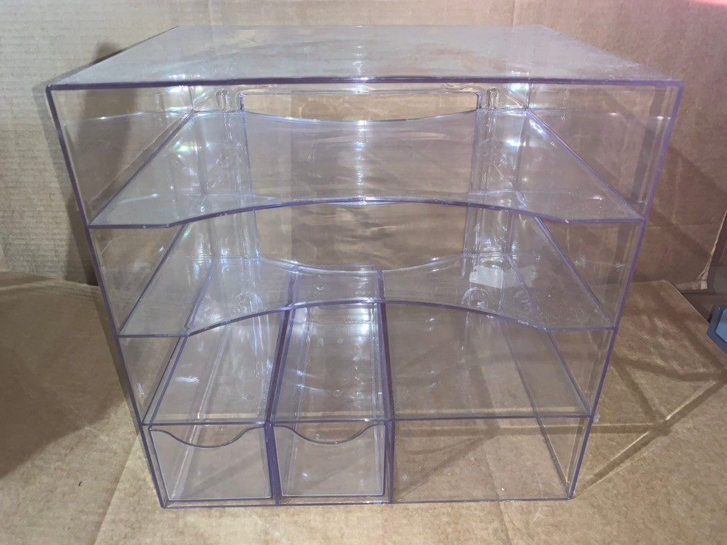 Acrylic Four-Way Organizer w/ 2 Drawers, Plastic, 13 1/4 x 13 1/4 x 10, Clear
