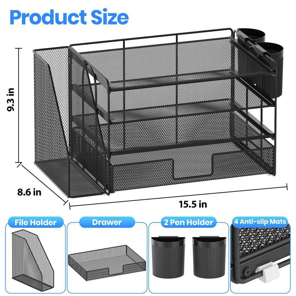 15.5 In. X 9.3 In. Black Metal Desk Organizer and Accessories 4-Tier Desktop Fil