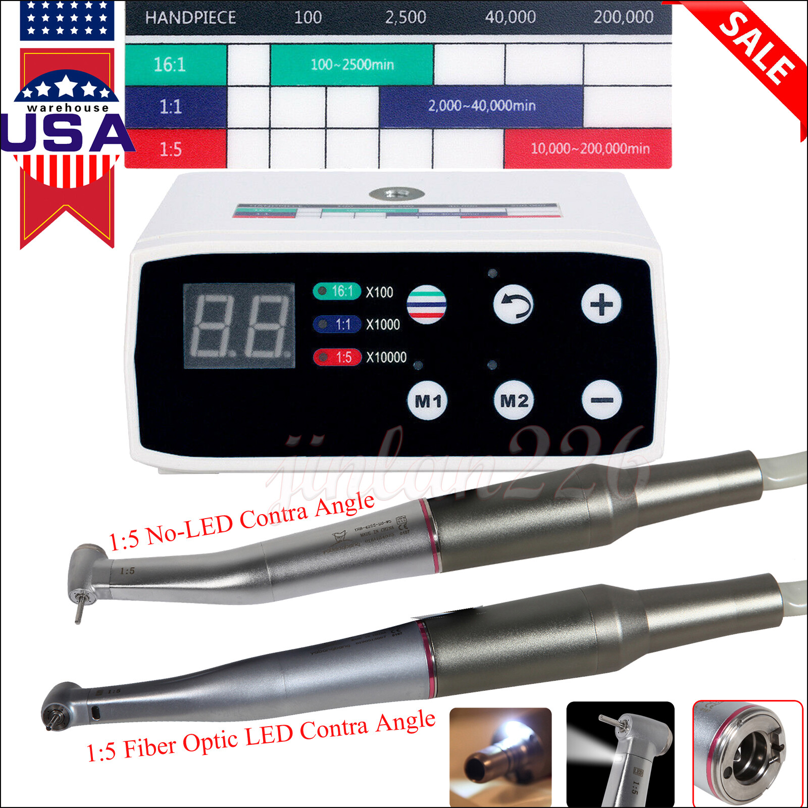NSK Style Dental LED Brushless Electric Micro Motor/ 1:5 Increasing Handpiece US
