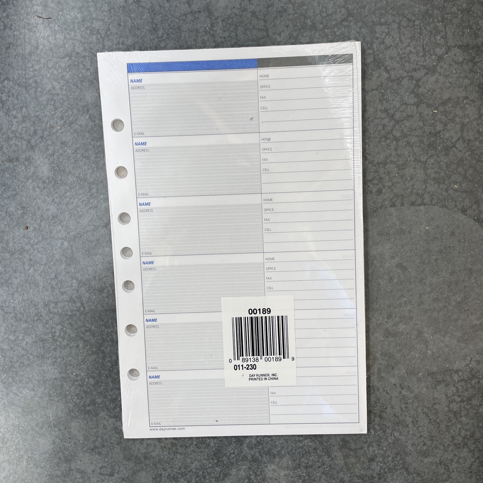Day Runner Telephone/Address Pages, fits 3 & 7 ring 5 1/2 x 8 1/2 -30 pg New