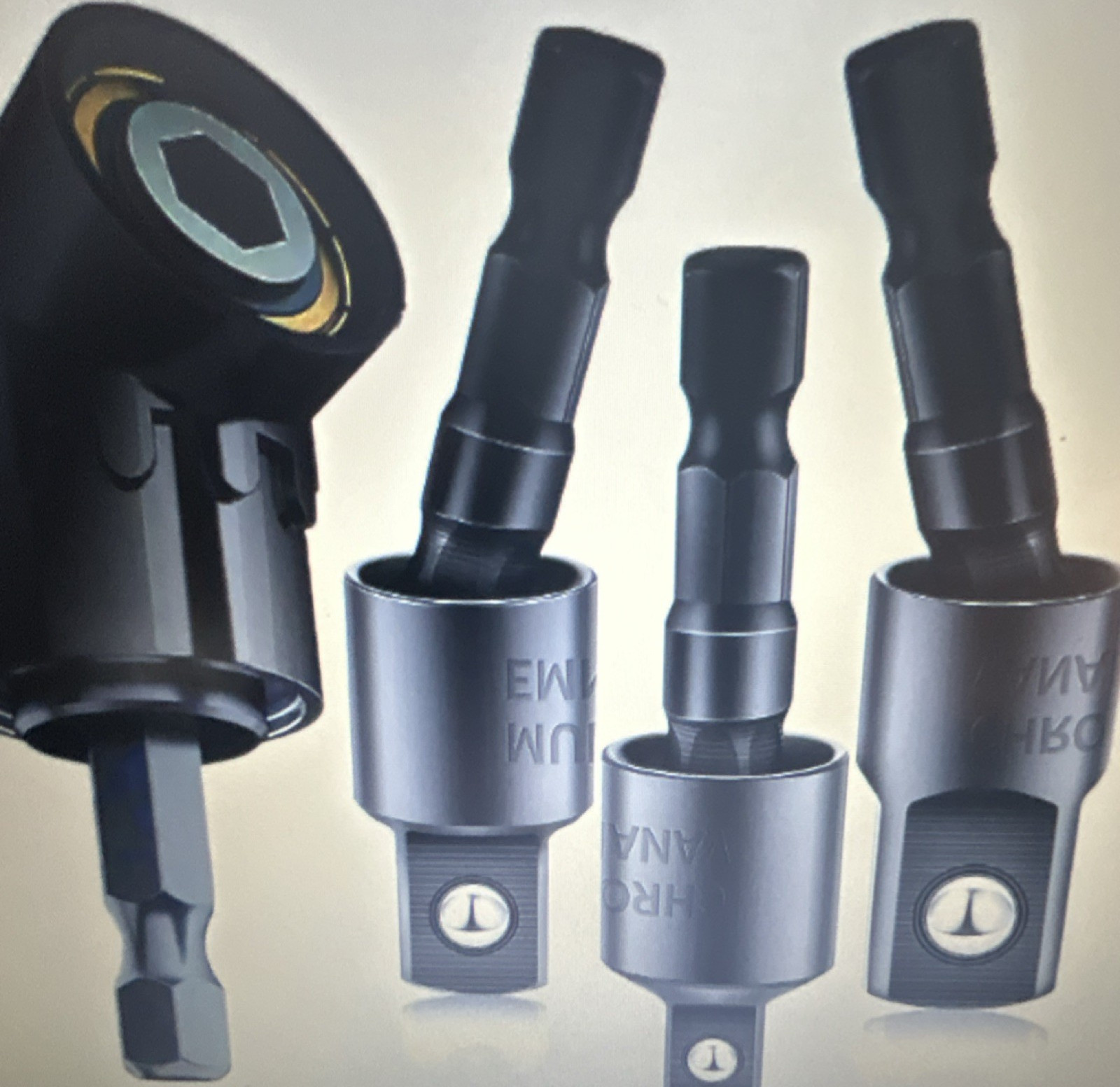 Hex Shank Drill Bit Adapter Set, 105° Right Angle, 1/4 3/8 1/2 Socket, Rotatable