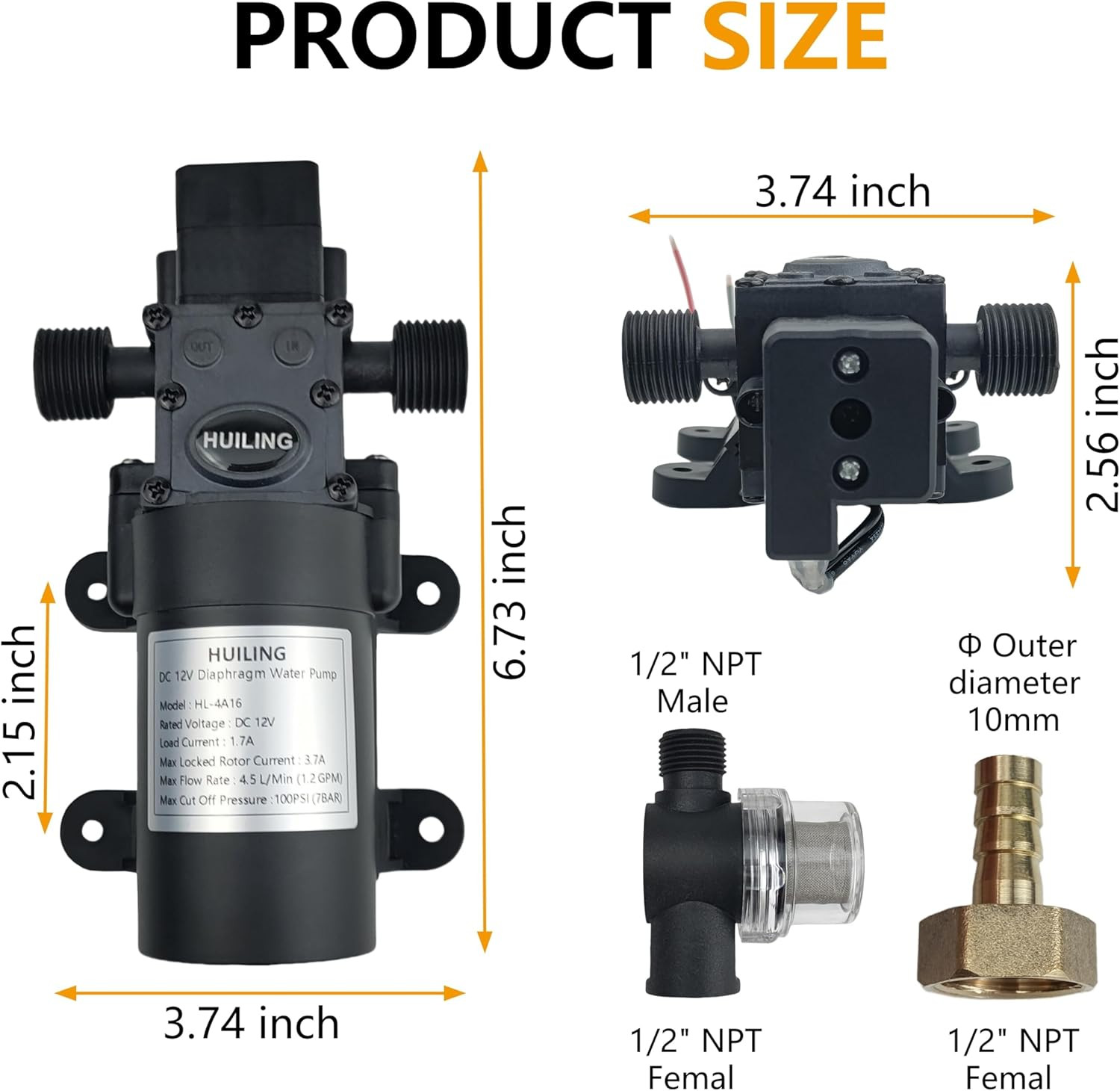 DC 12V Diaphragm Pump, Self-Priming Pump with Filter Quick Connection Terminal,