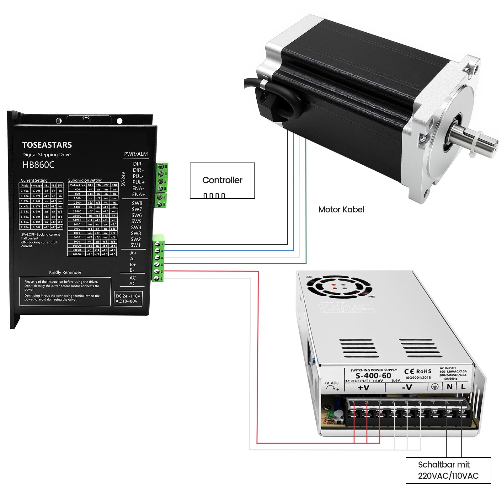 1/3/5Axis Nema34 Stepper MotorΦ14m 4.5/8.5/12Nm &Driver&60V Power Supply CNC Kit