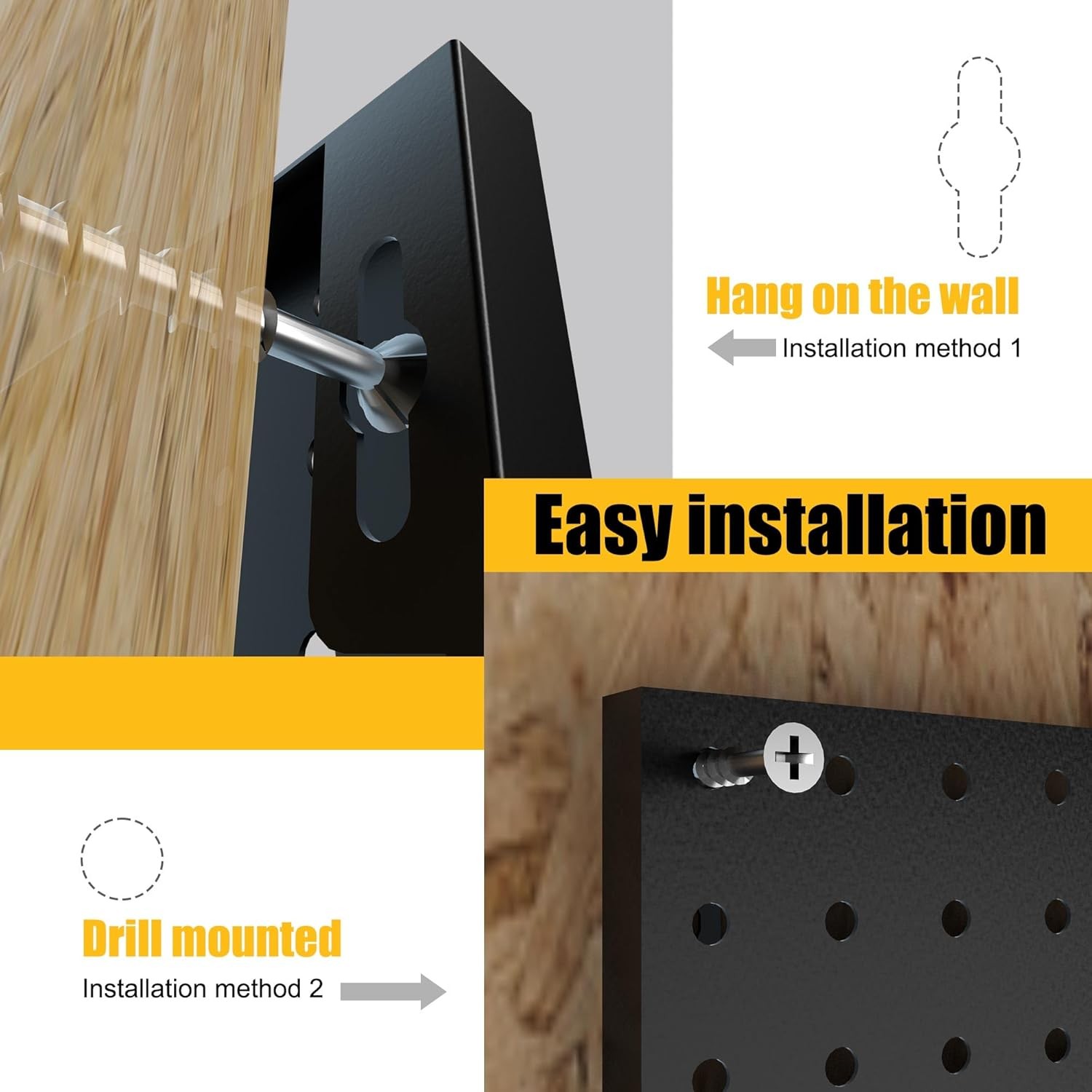 Metal pegboard, 8 pieces per pack, with 50 hooks