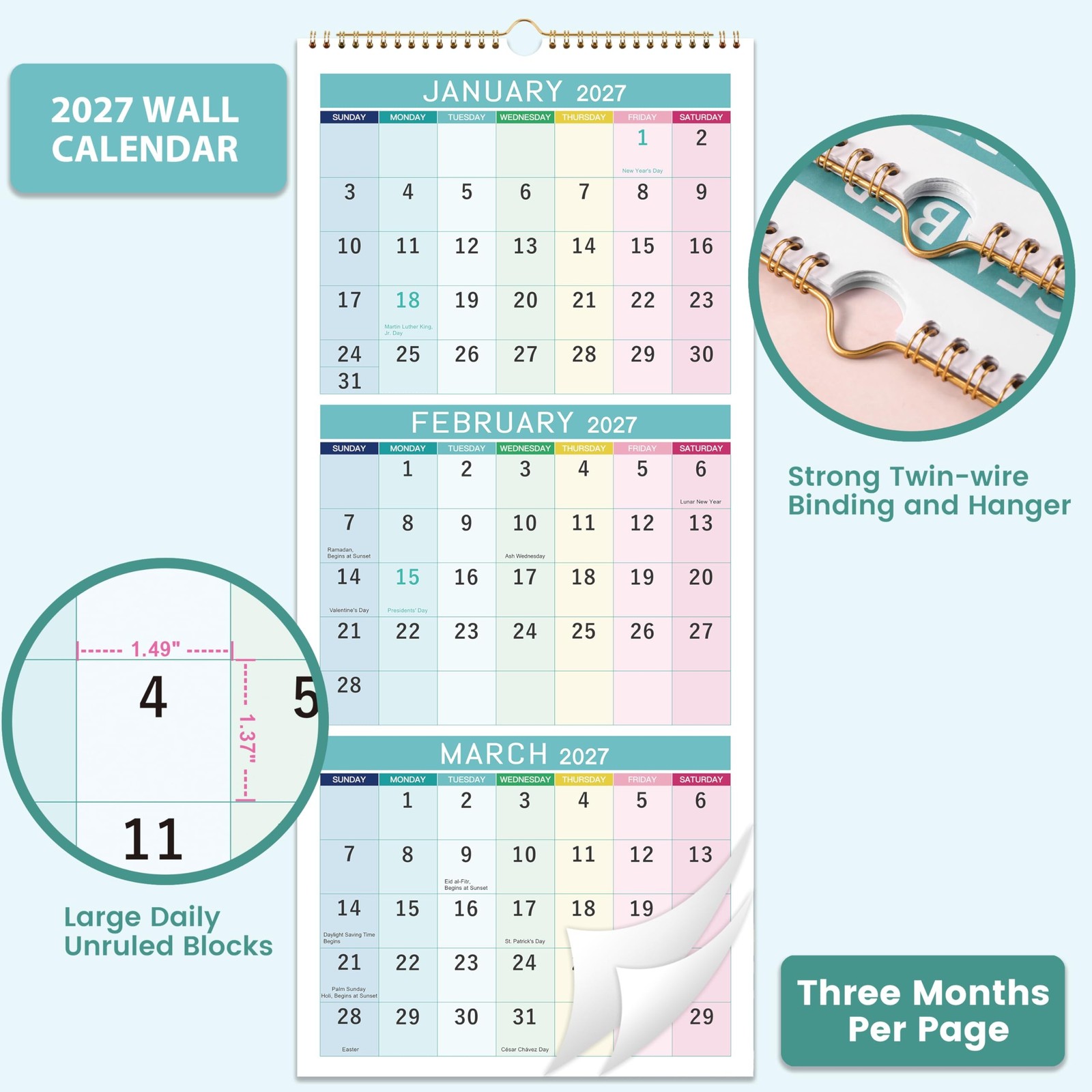 2027 Wall Calendar – 3 Month Calendar 2027 Display(Folded in a Month), JAN. 2…