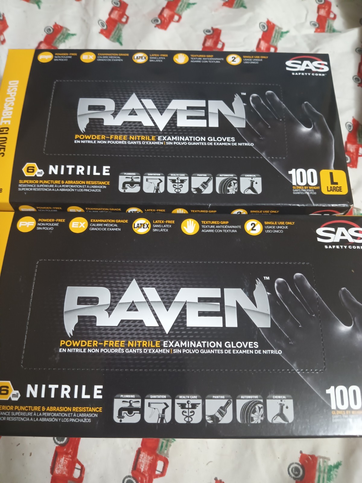 2 Boxes of 100 SAS Raven 6 MIL Size L Gloves-200 Total Gloves