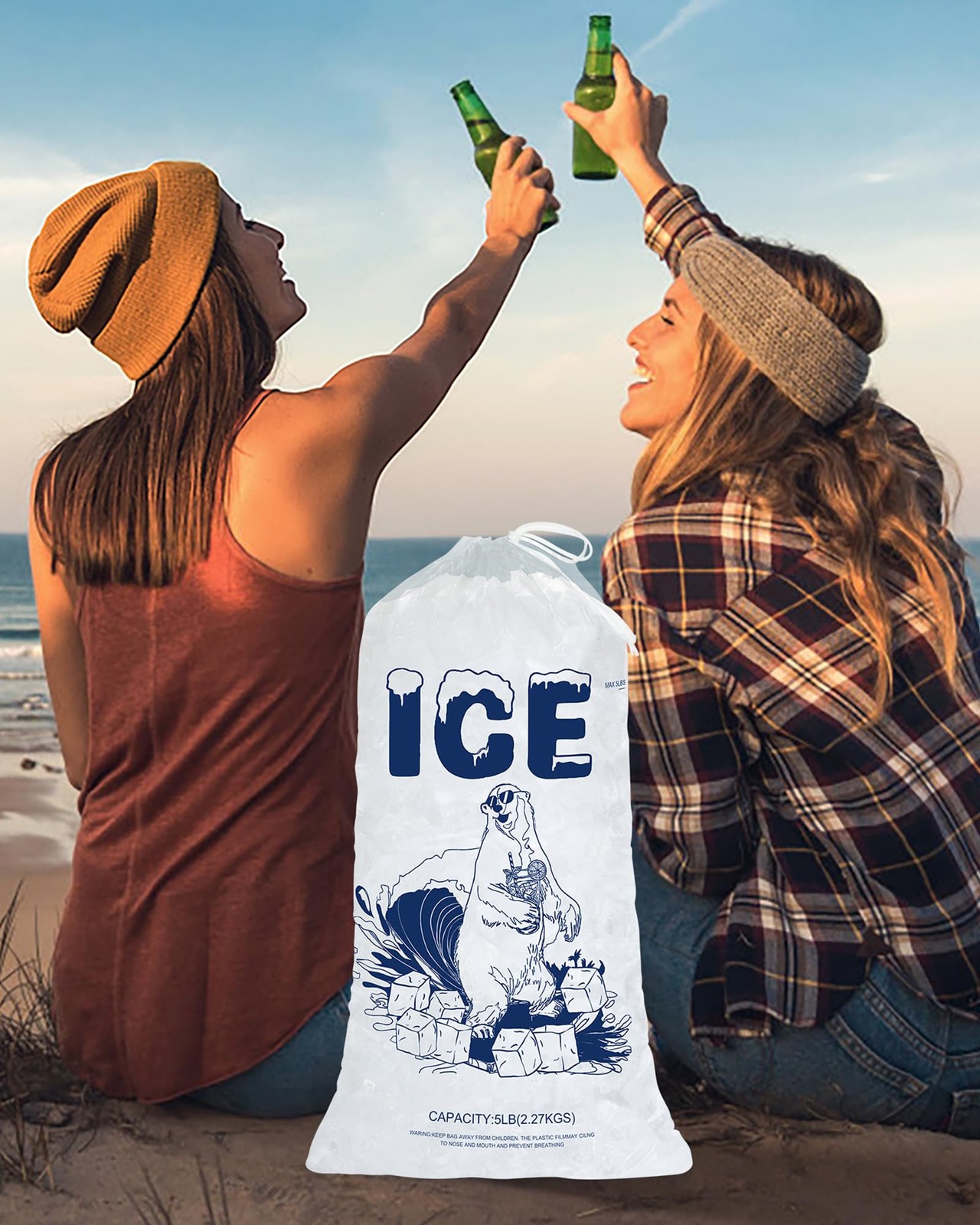 5lb Ice Bags with Drawstring – 50 Pack Reusable Heavy-Duty 50PACK, 5LB