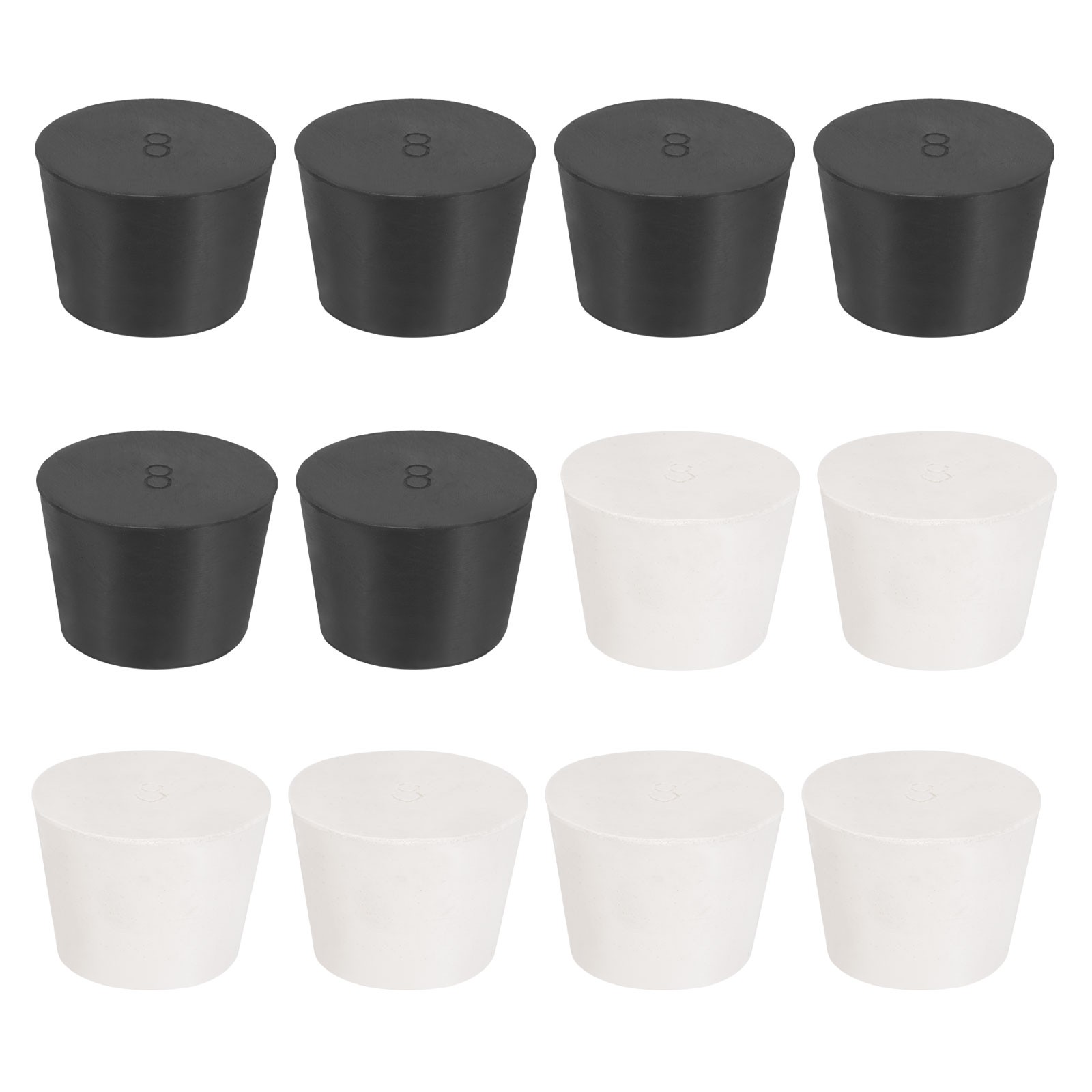 12 Pcs Solid Rubber Stopper Size 8#-42mm x 33mm – 30mm Long, Black/White