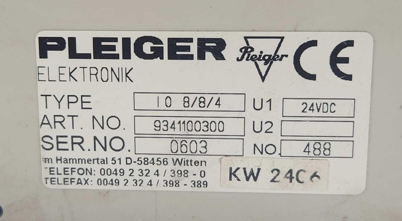 PLEIGER ELEKTRONIK IO 8/8/4 INPUT/OUTPUT MODULE 9341100300