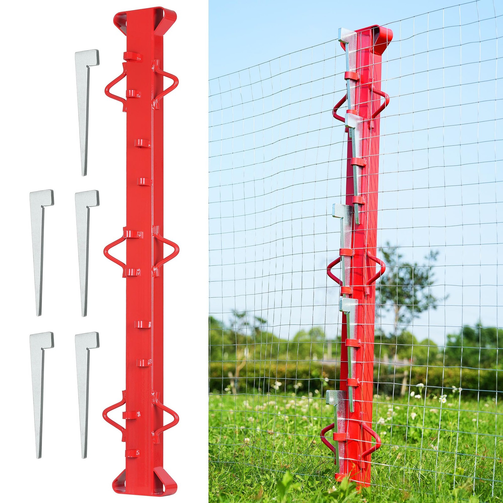 Fence Stretcher Tool Woven Wire 4ft 4.4ft Length 5 Wedges Red Carbon Steel